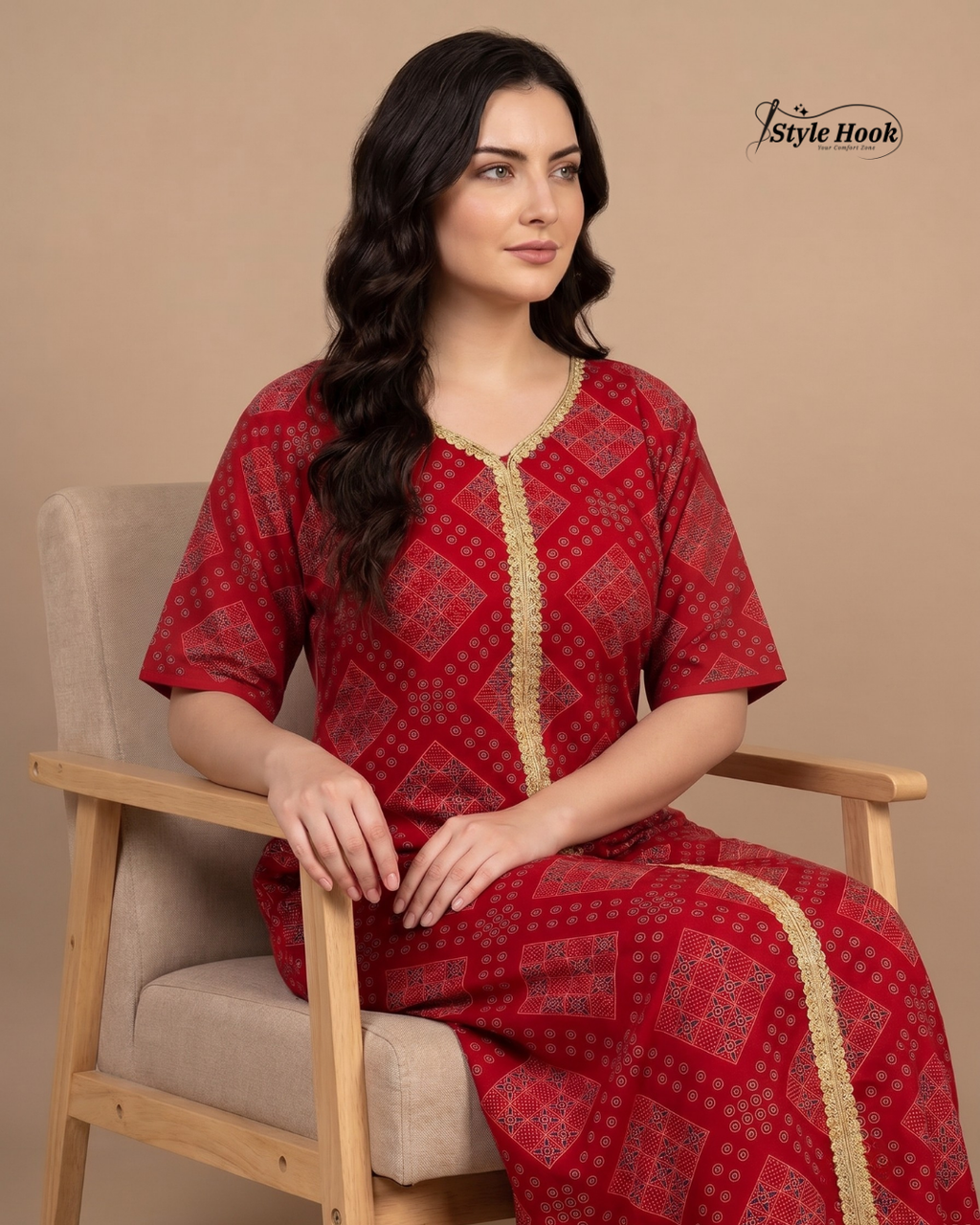 Elegant Floral Cotton Night Dress for Women
