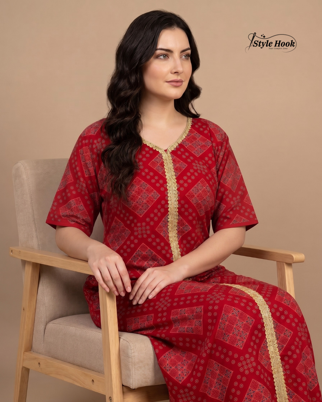 Elegant Floral Cotton Night Dress for Women