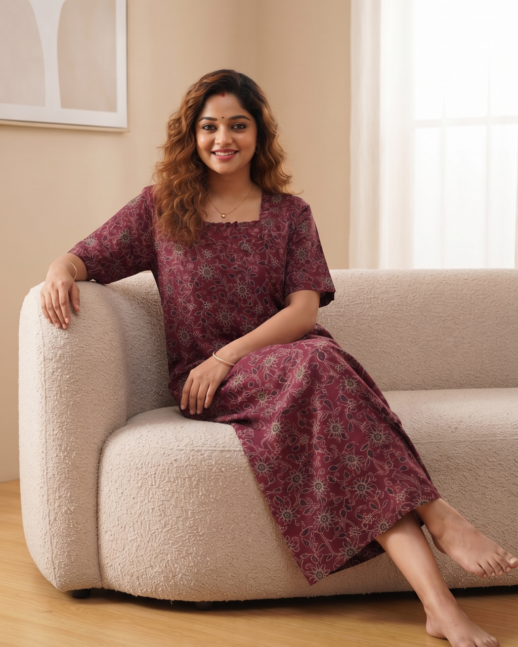 Indian Ajrak Design Full Length Nighty