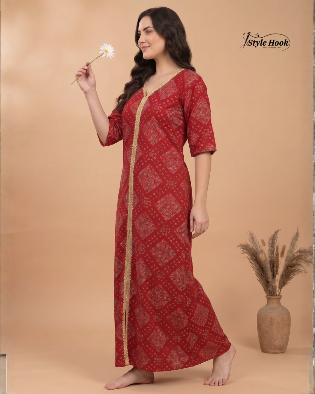Elegant Floral Cotton Night Dress for Women
