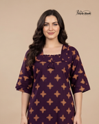 Classic Kerala Cotton Nighty with Contemporary Onam Neck Design in 4 different colors