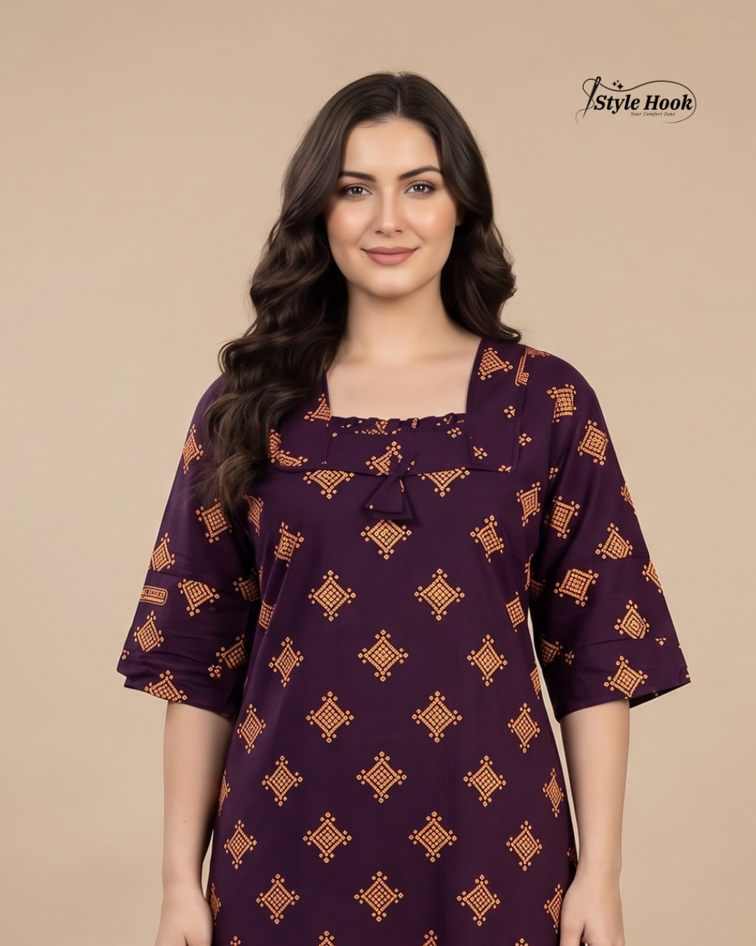 Classic Kerala Cotton Nighty with Contemporary Onam Neck Design in 4 different colors