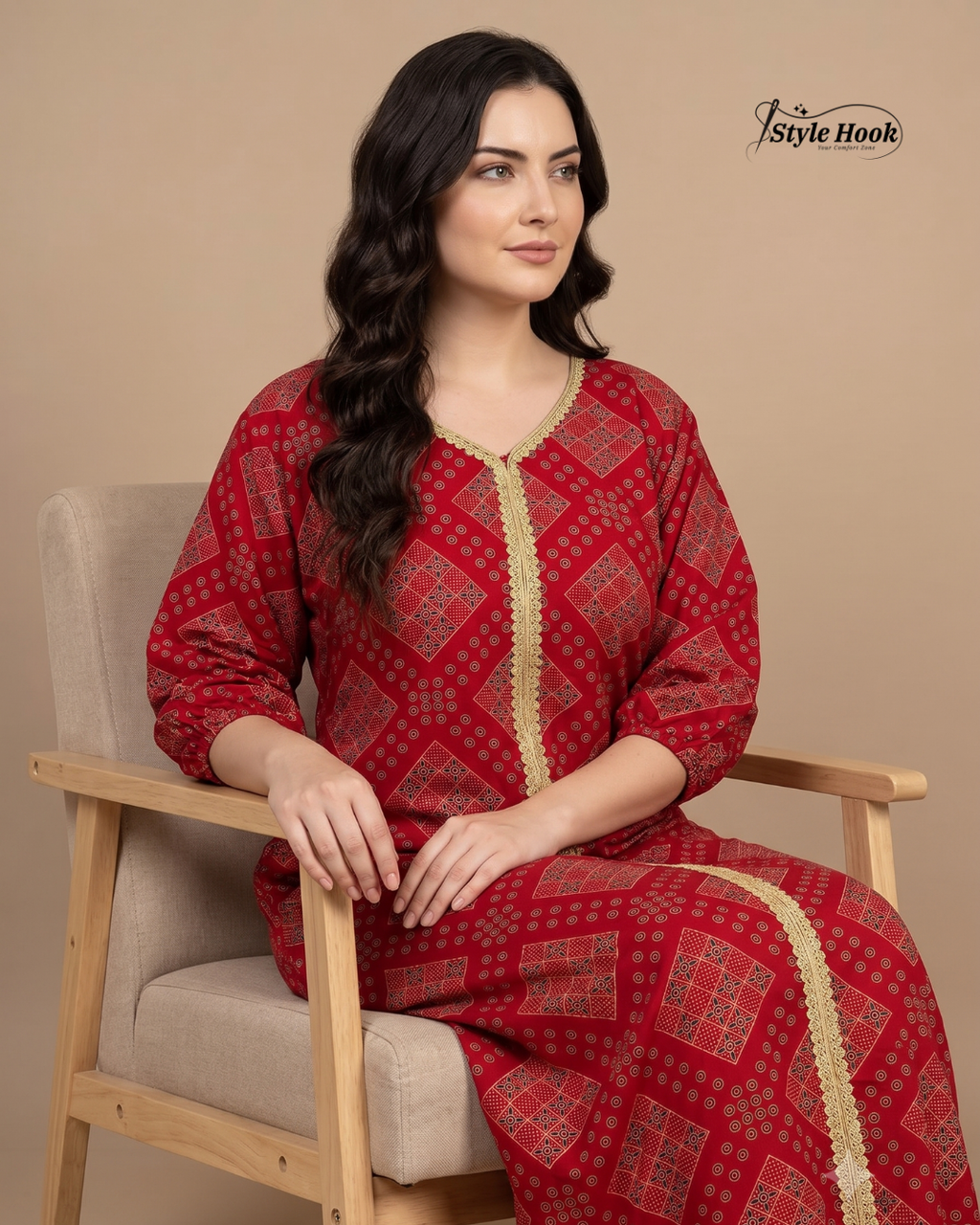 Elegant Floral Cotton Night Dress for Women