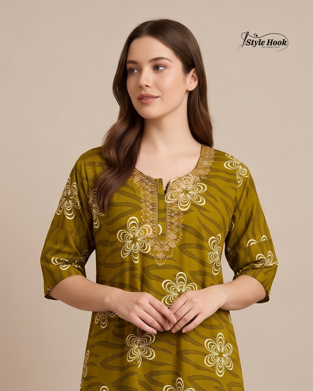 Soft Cotton Embroidery Nighty for Women