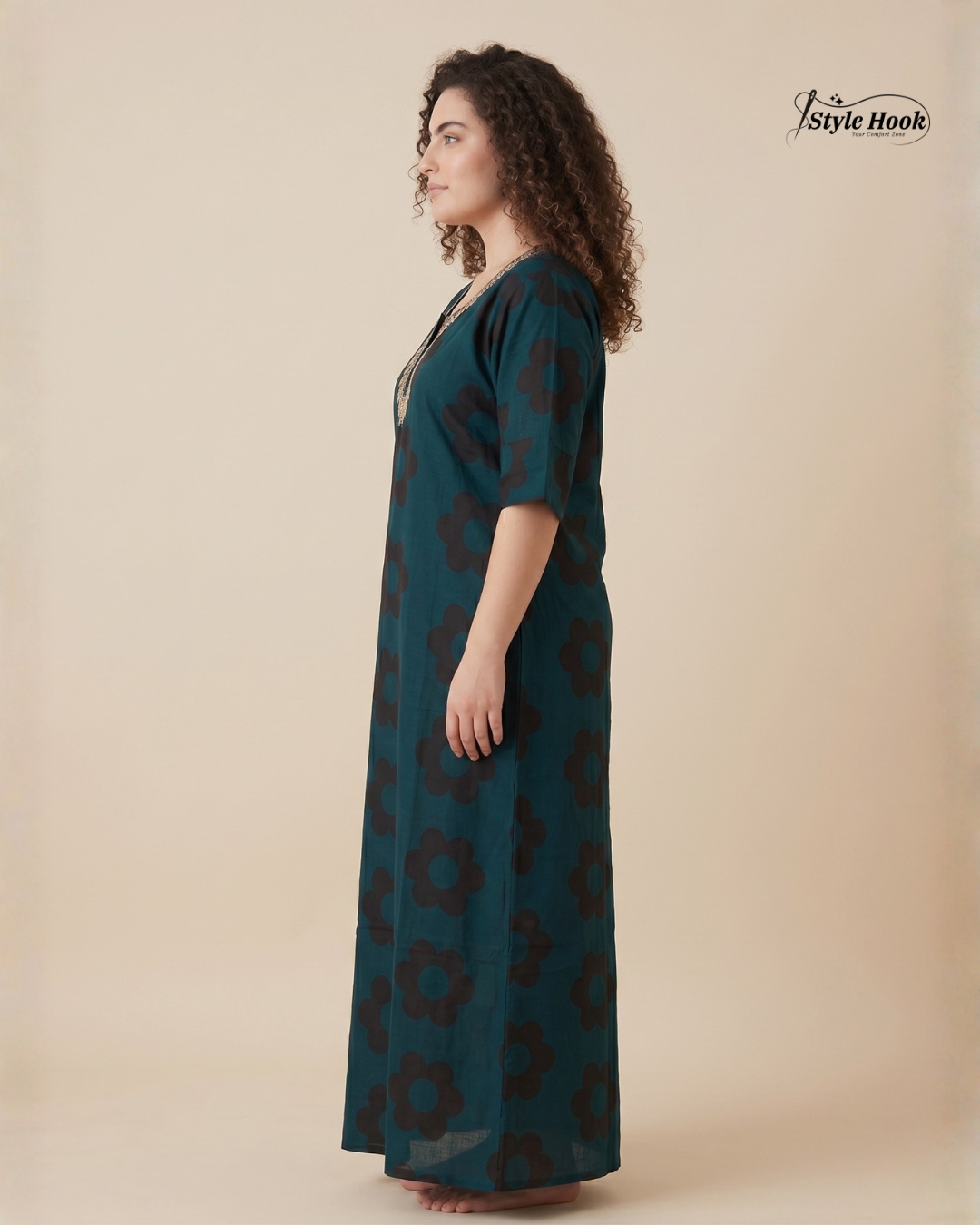 Style Hook Premium Cotton Nighty Maxi – Embroidery design Neck