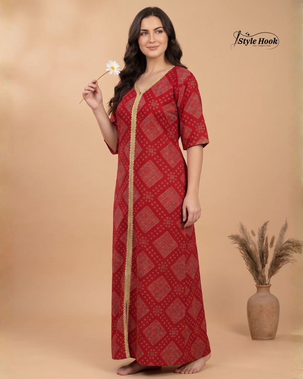 Elegant Floral Cotton Night Dress for Women