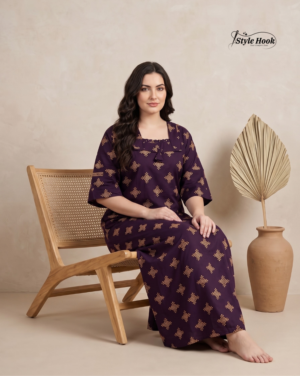 Classic Kerala Cotton Nighty with Contemporary Onam Neck Design in 4 different colors