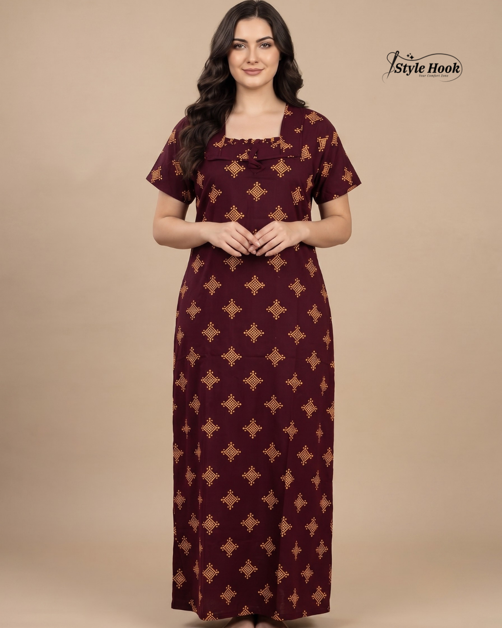 Classic Kerala Cotton Nighty with Contemporary Onam Neck Design in 4 different colors