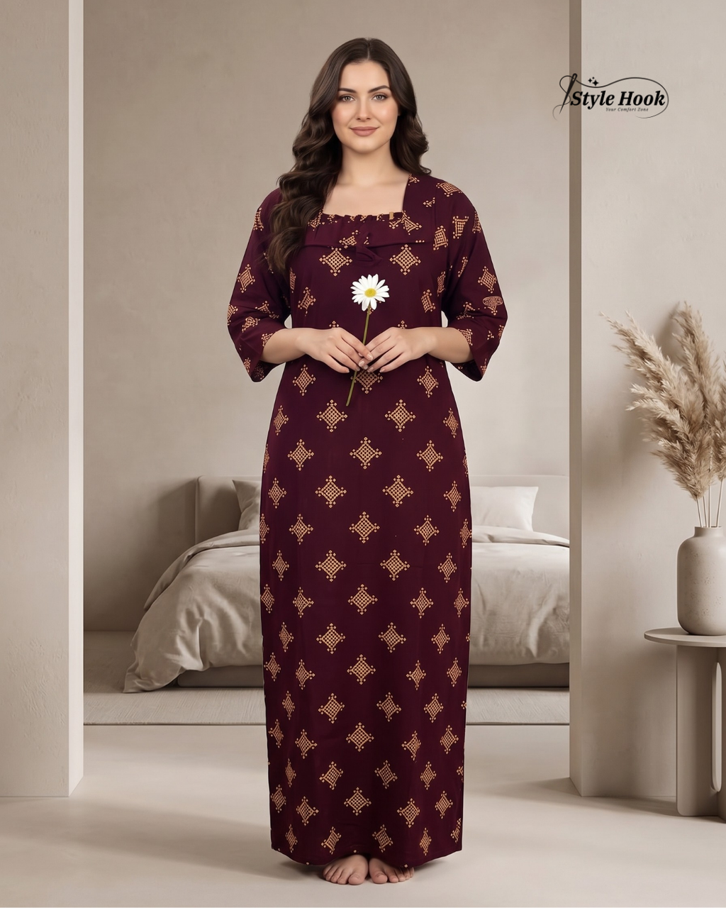 Classic Kerala Cotton Nighty with Contemporary Onam Neck Design in 4 different colors