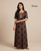 Style Hook Embroidered Neck Cotton Nighty