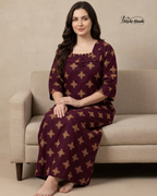 Classic Kerala Cotton Nighty with Contemporary Onam Neck Design in 4 different colors