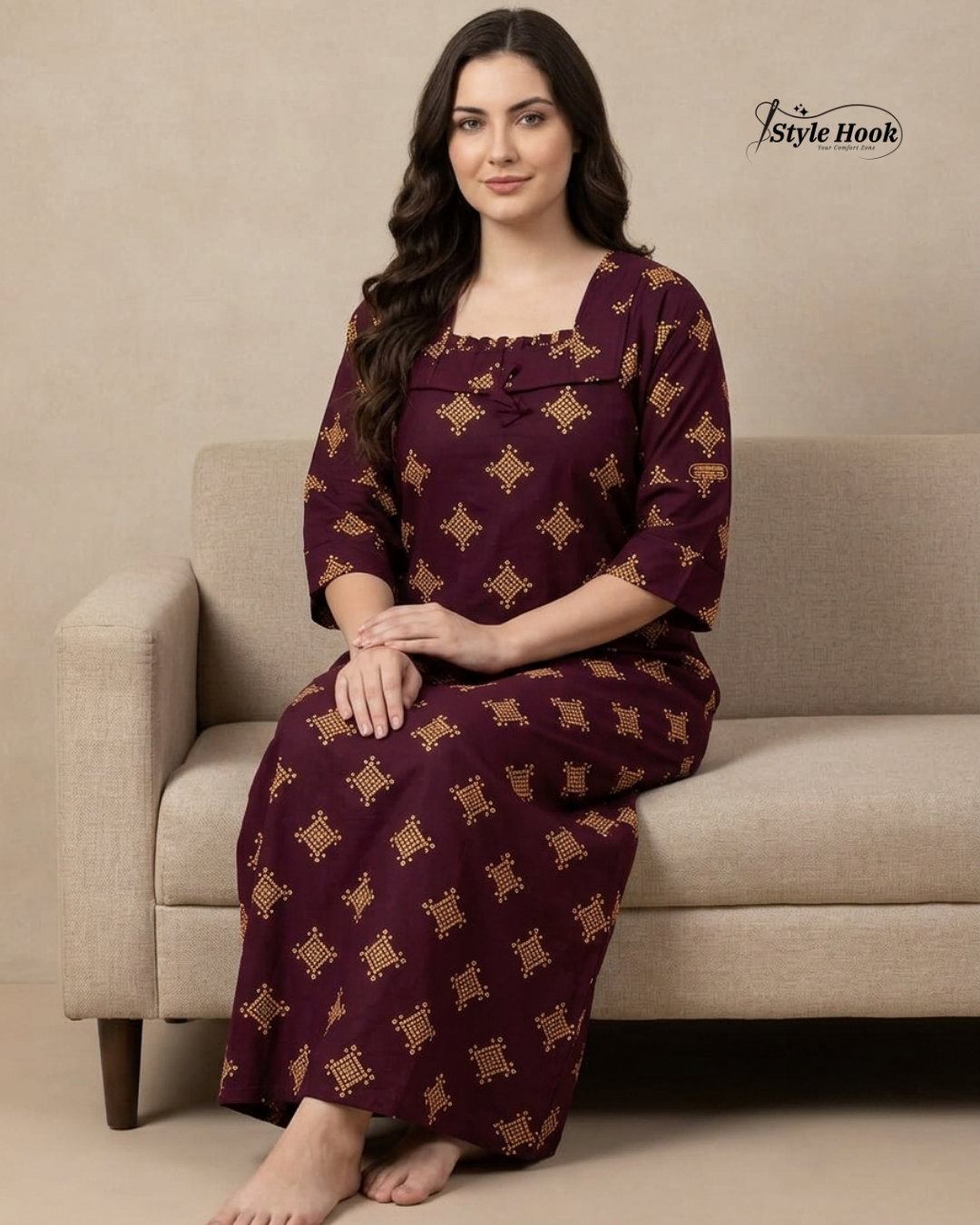 Classic Kerala Cotton Nighty with Contemporary Onam Neck Design in 4 different colors