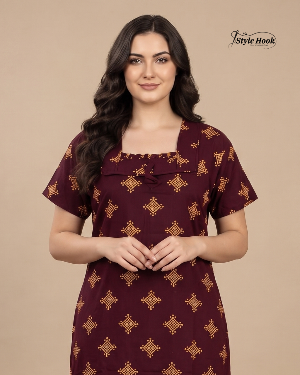 Classic Kerala Cotton Nighty with Contemporary Onam Neck Design in 4 different colors