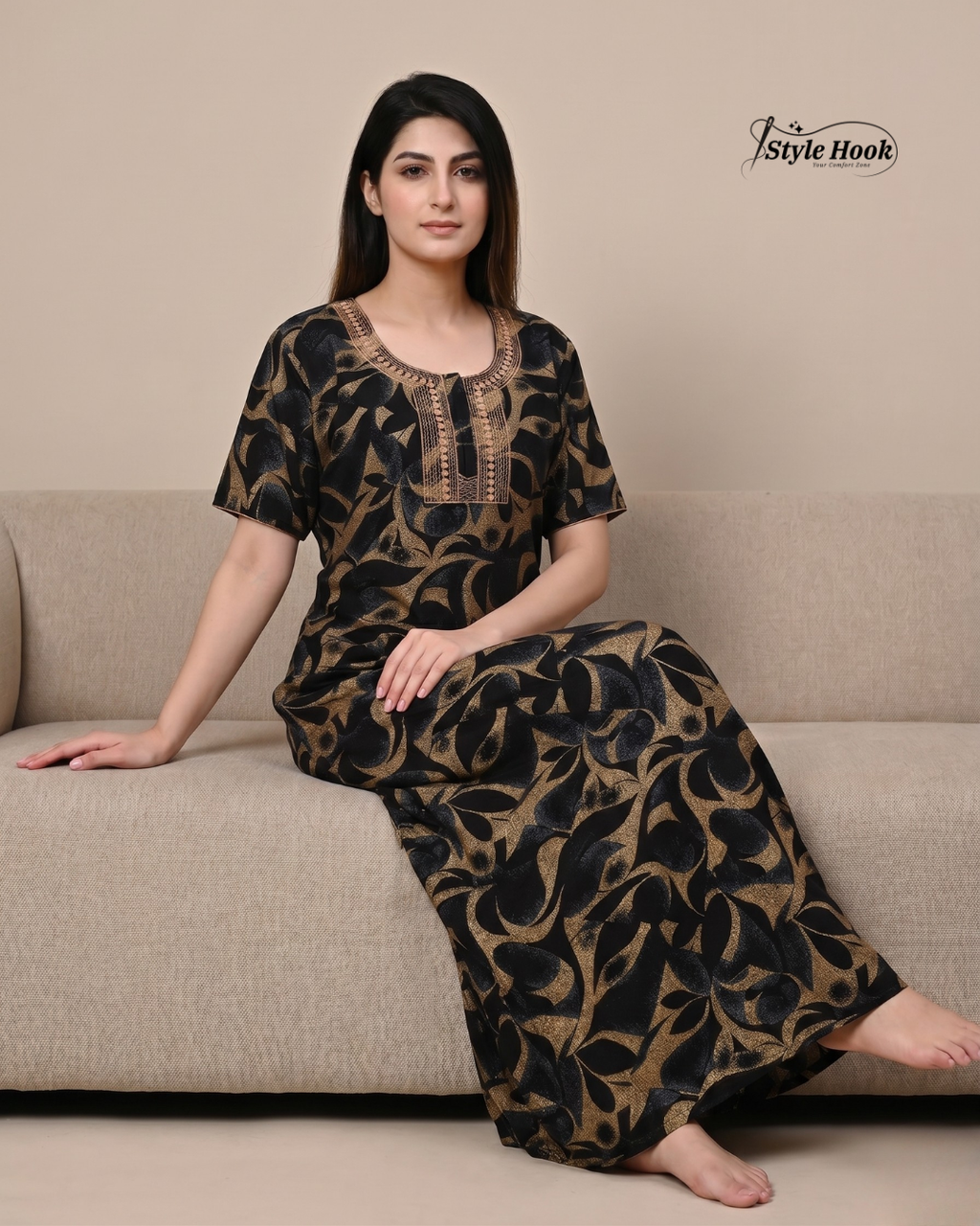 Style Hook Modest Cotton Shawl Nighty for Women