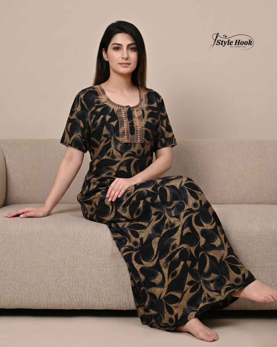 Style Hook Modest Cotton Shawl Nighty for Women