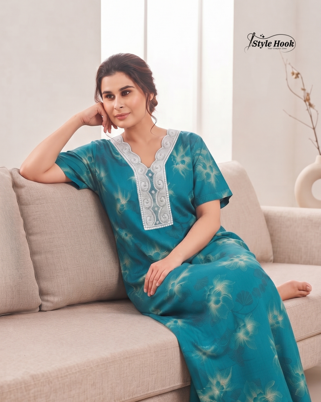 Designer Rayon Lace Nighty – Premium Collection