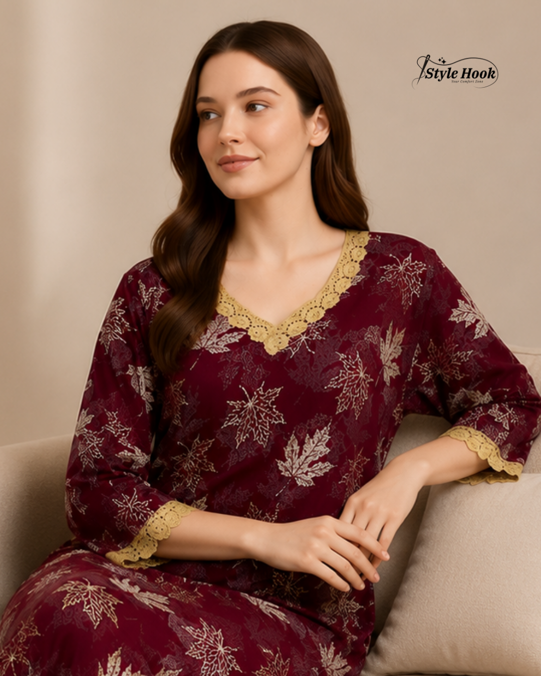 Cotton Lace Maxi with Elegant Sleeve Design