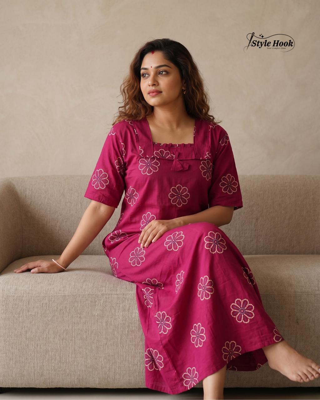 Kerala Onam Special Cotton Nighty with Trending Neck Design