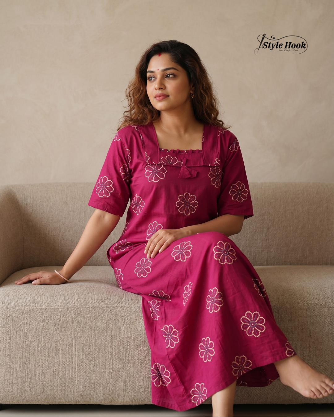 Kerala Onam Special Cotton Nighty with Trending Neck Design