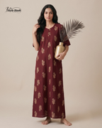 Premium Cotton Nighty with Stylish Canvas Neck Pattern