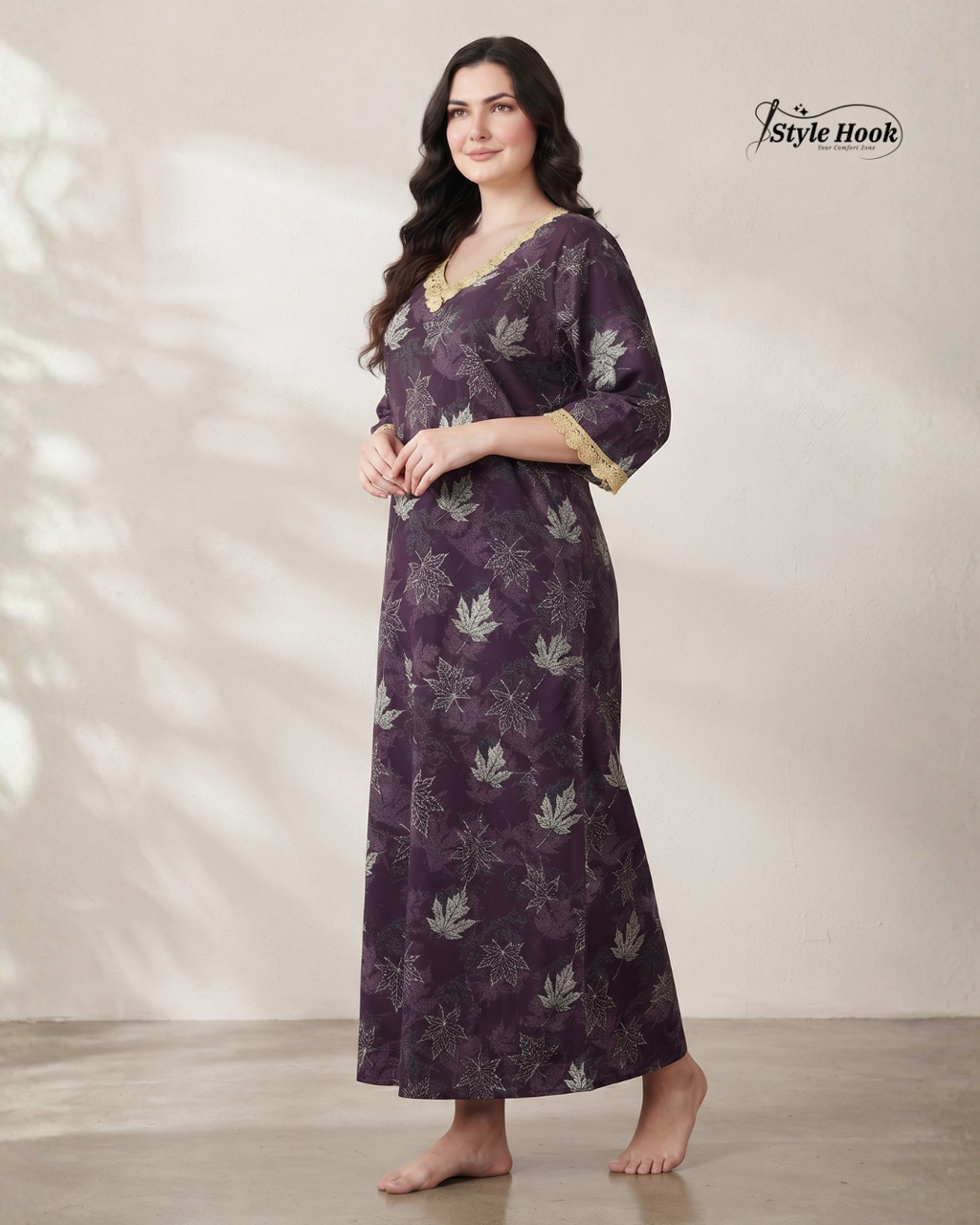Classic Golden Lace Cotton Nighty
