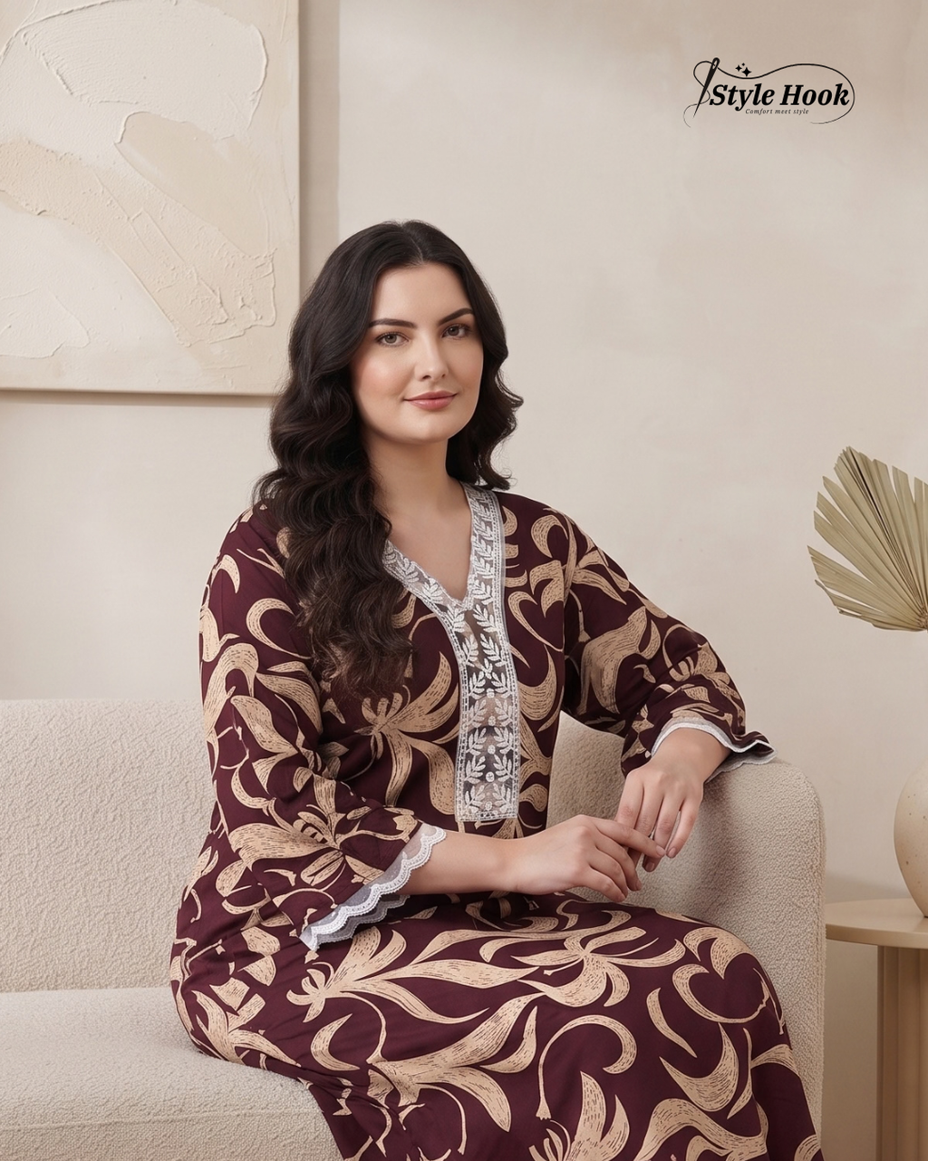 Fancy Premium Rayon Nighty – Elegant Nightwear for Women