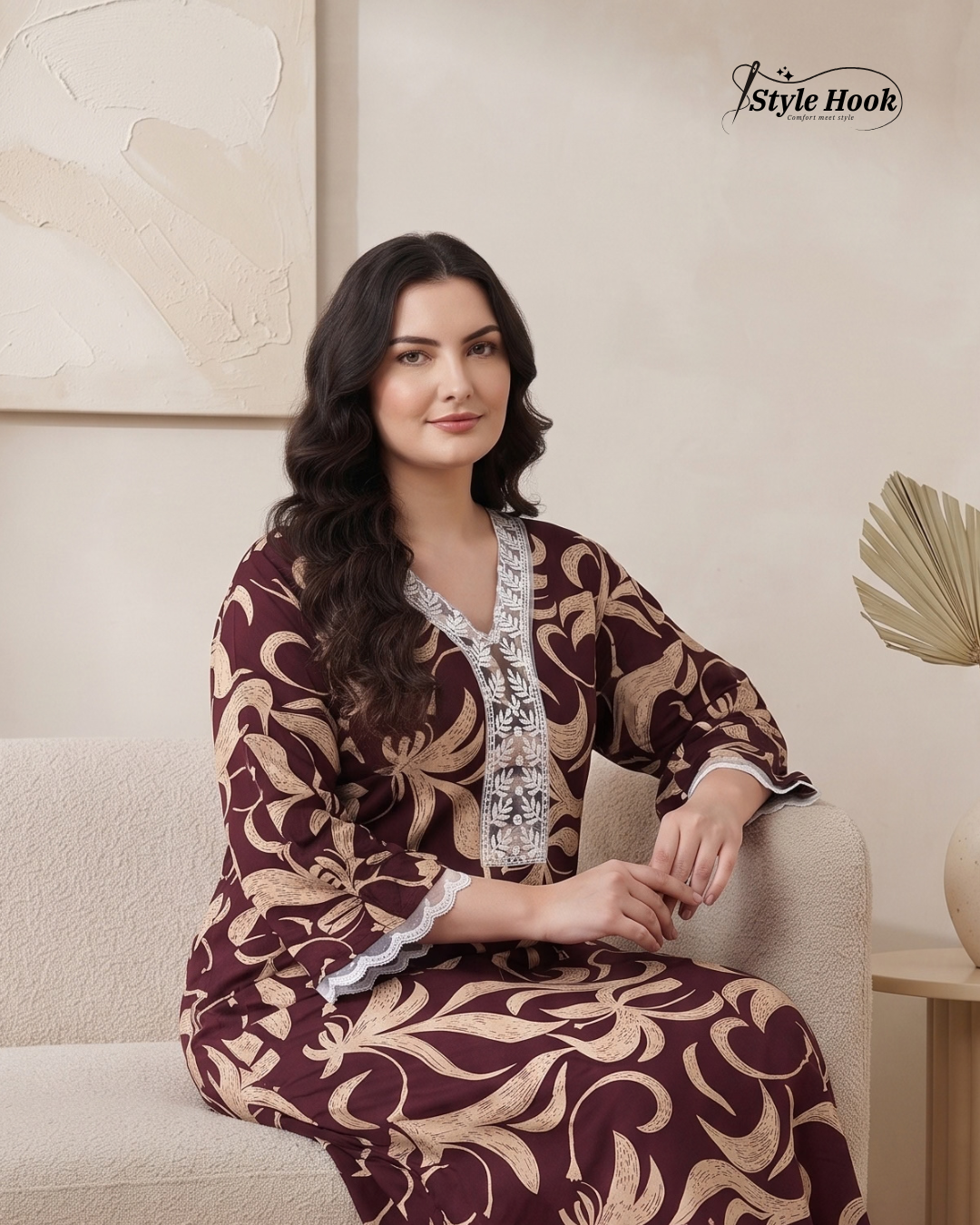 Fancy Premium Rayon Nighty – Elegant Nightwear for Women
