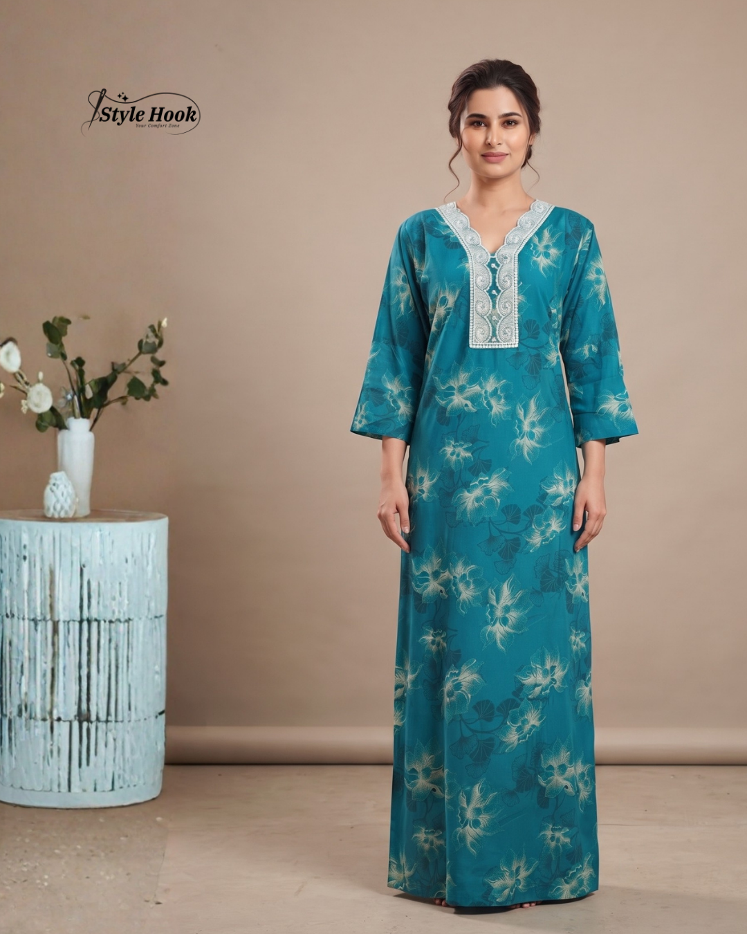 Designer Rayon Lace Nighty – Premium Collection