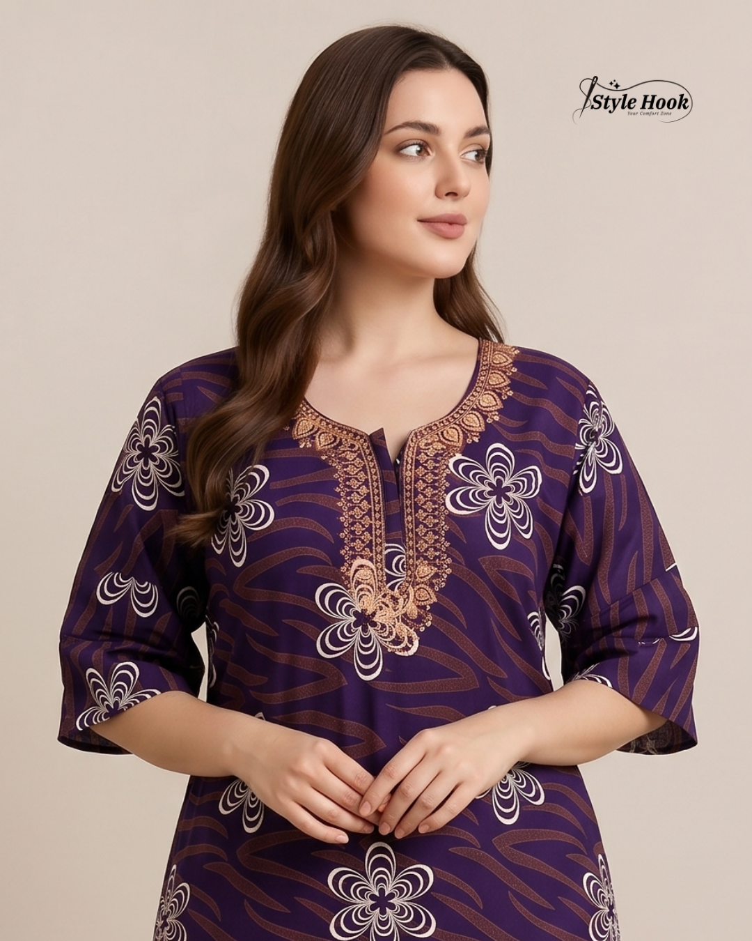 Premium Cotton Embroidered Nighty – Daily Comfort Wear