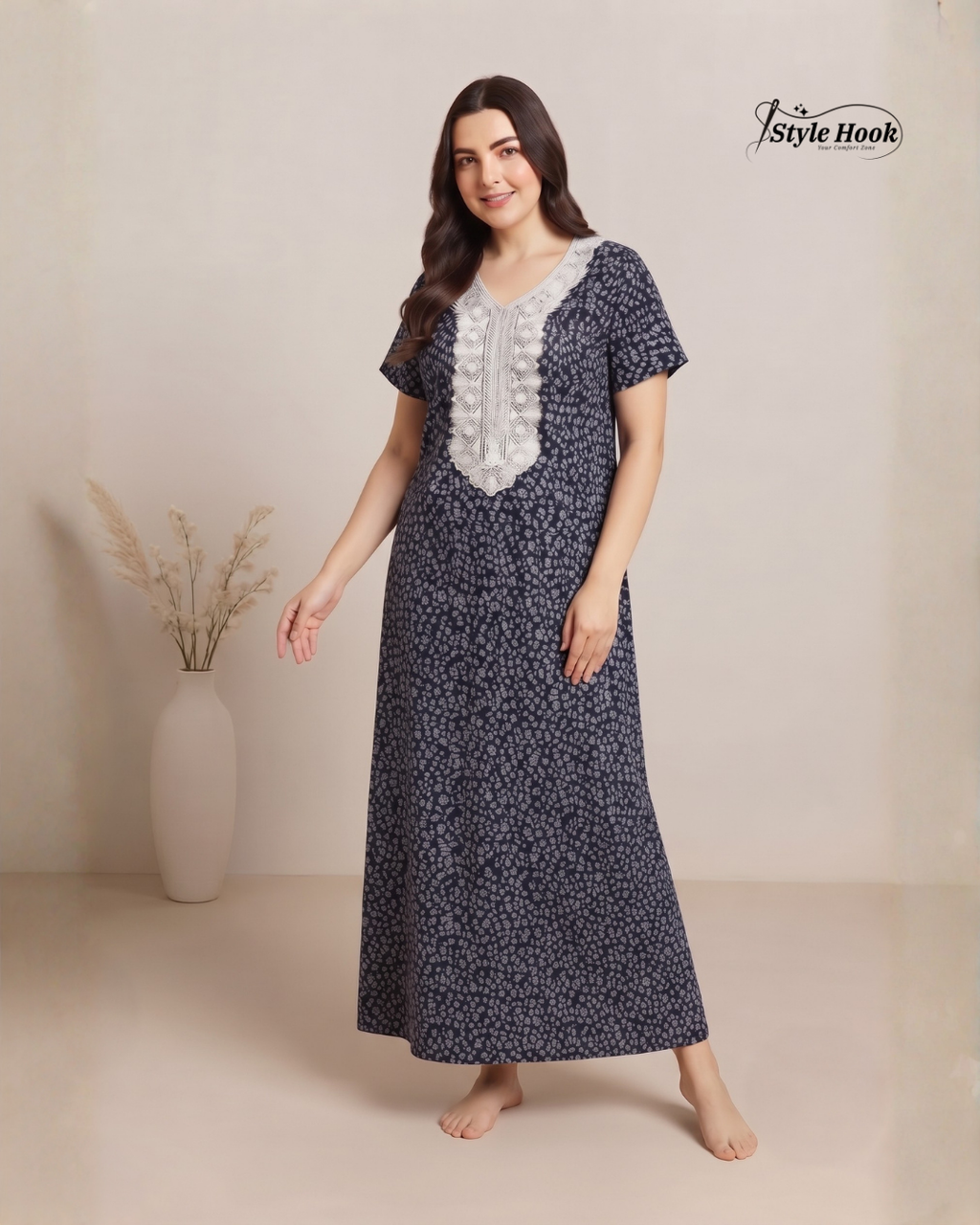 Pakistani Floral Print Maxi Dress Nighty