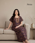 Tribal Circular Print with Embroidery cotton nighty for women in 5 Different Colors