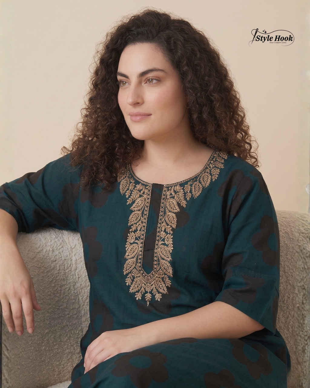 Style Hook Premium Cotton Nighty Maxi – Embroidery design Neck