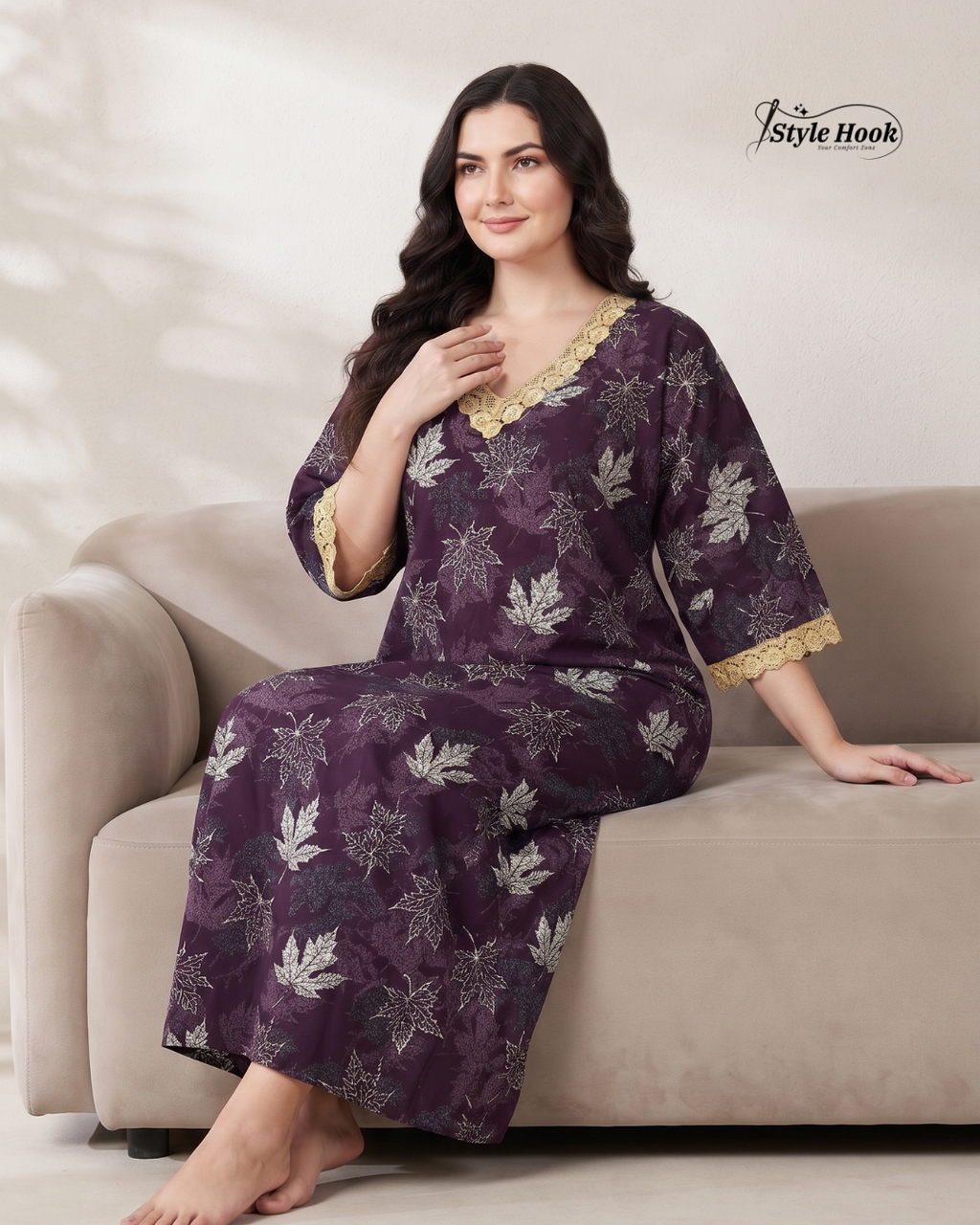 Classic Golden Lace Cotton Nighty