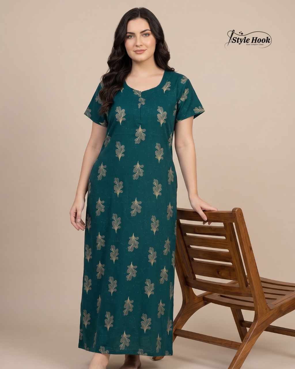 Cotton Canvas Neck Ladies Night Gown for Nursing Mothers