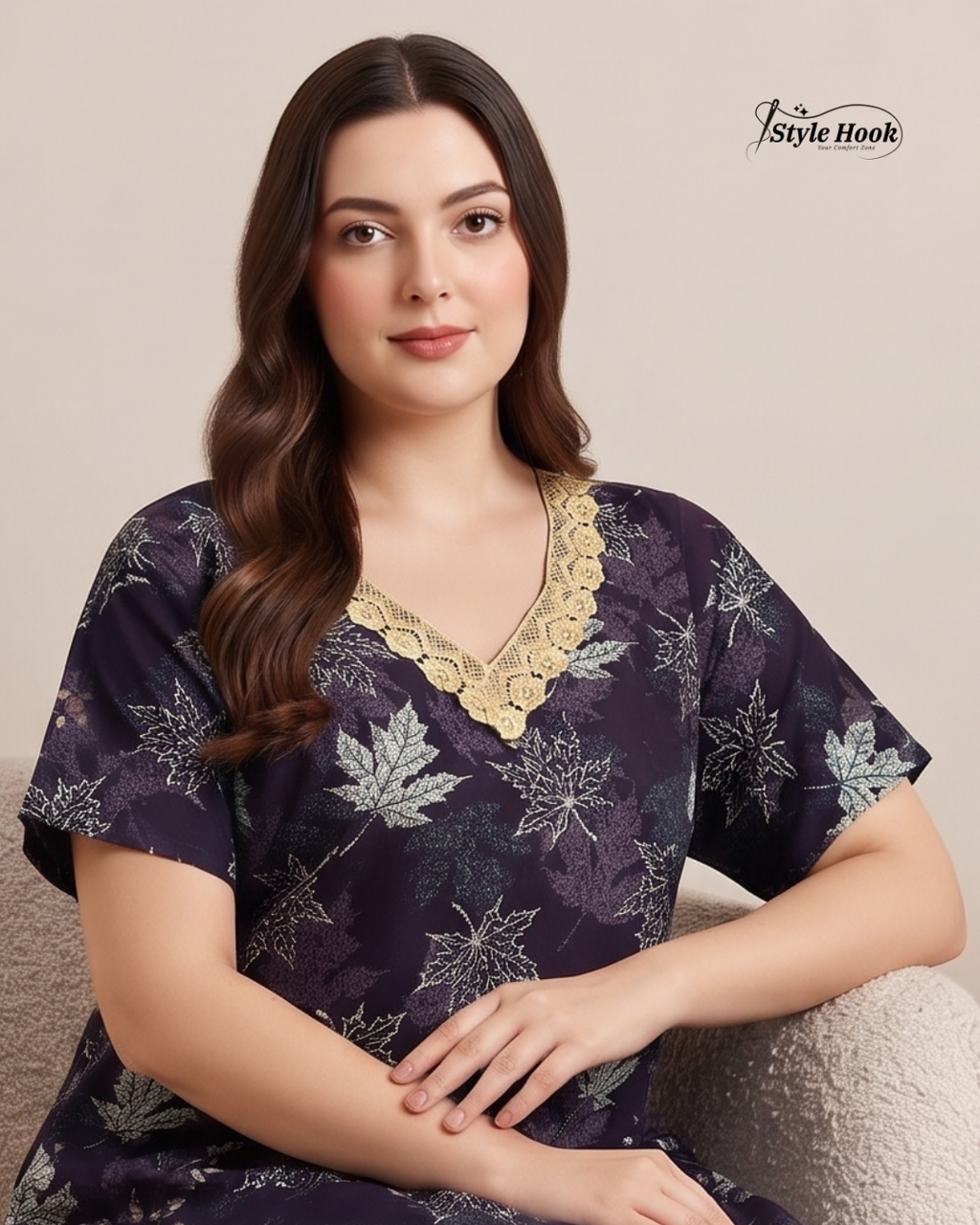 Classic Golden Lace Cotton Nighty