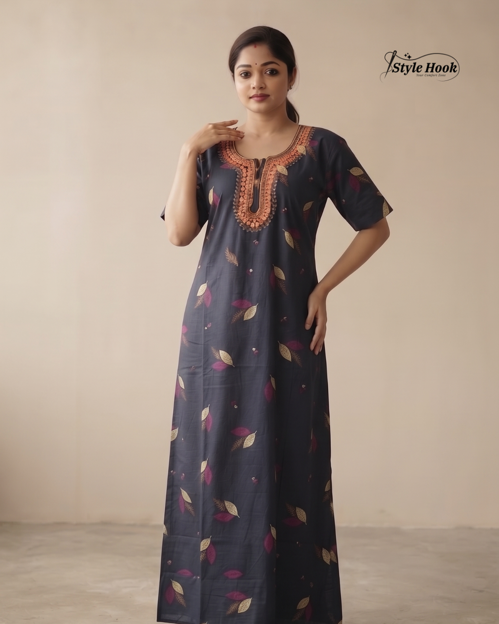 Stylish Cotton Printed Long Nighty