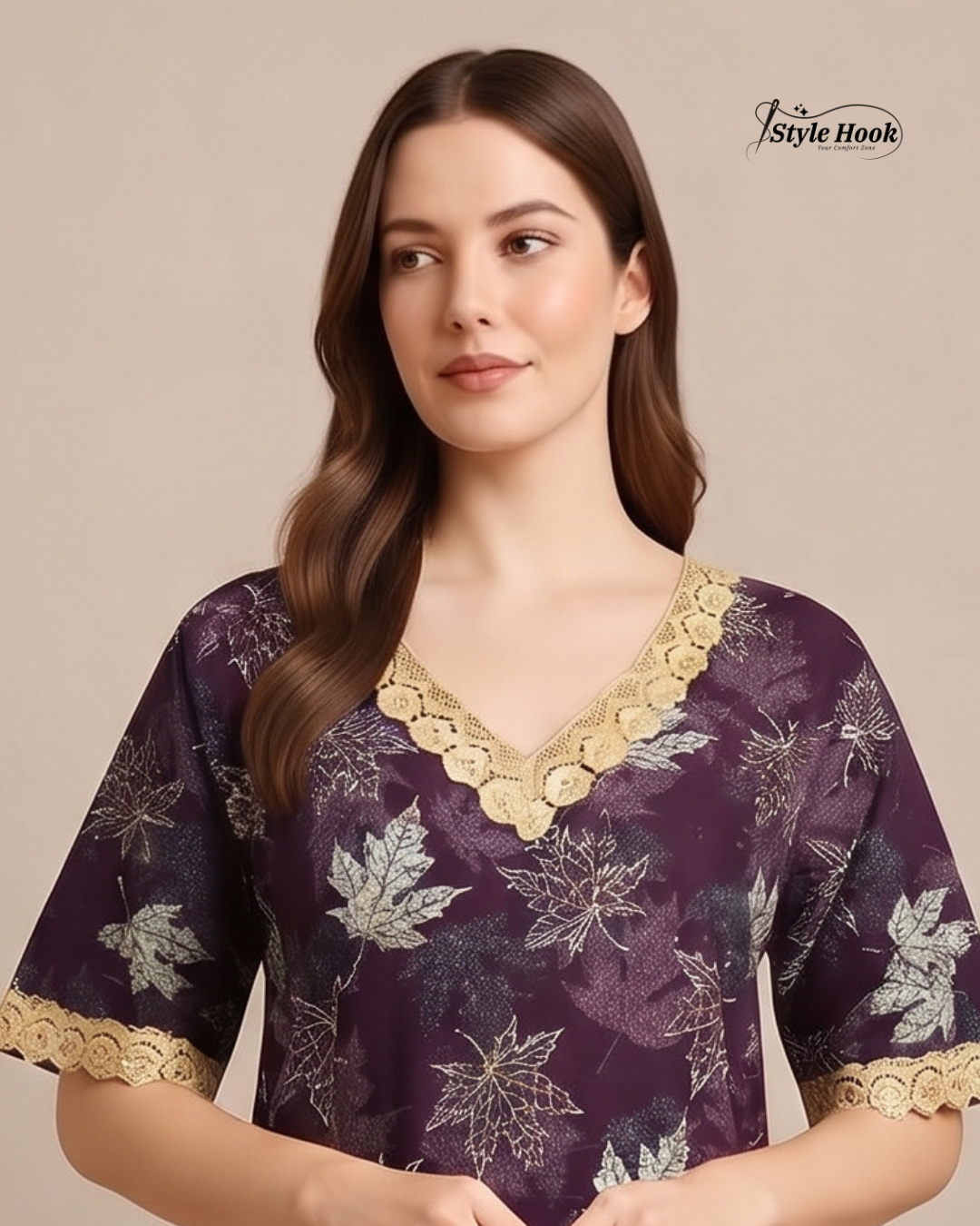 Classic Golden Lace Cotton Nighty