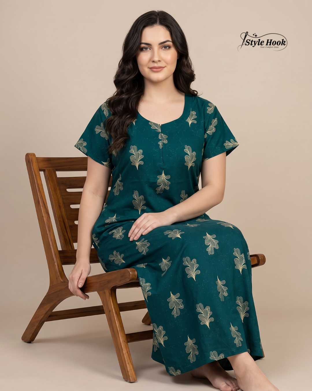 Cotton Canvas Neck Ladies Night Gown for Nursing Mothers