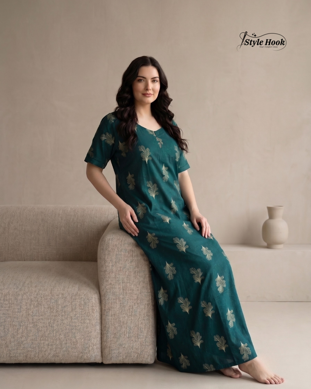 Cotton Canvas Neck Ladies Night Gown for Nursing Mothers