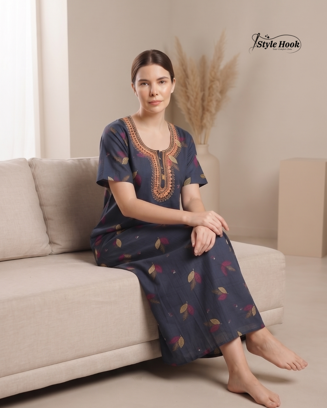 Stylish Cotton Printed Long Nighty