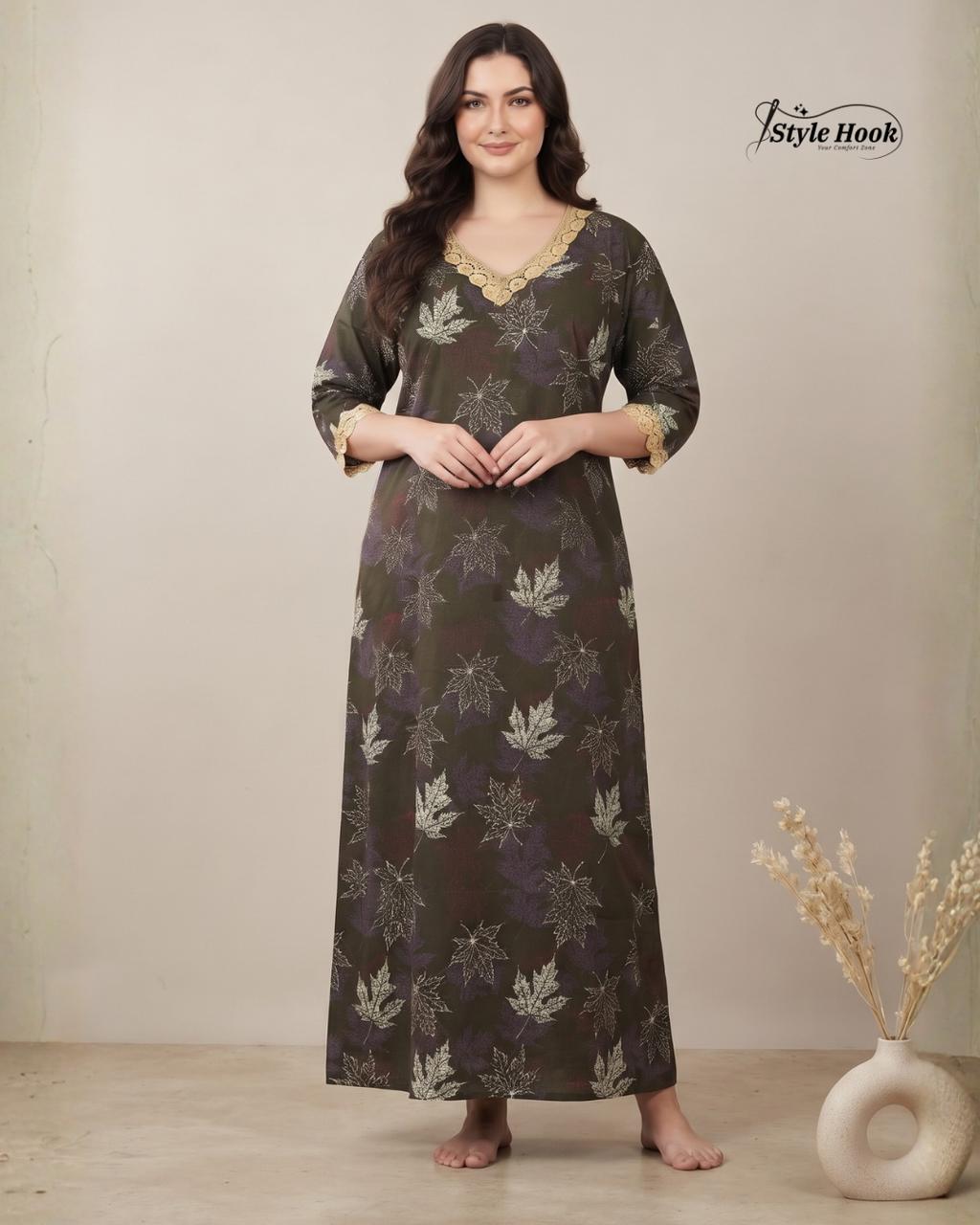 Onam Featured Premium Cotton Lace Nighty – Style Hook