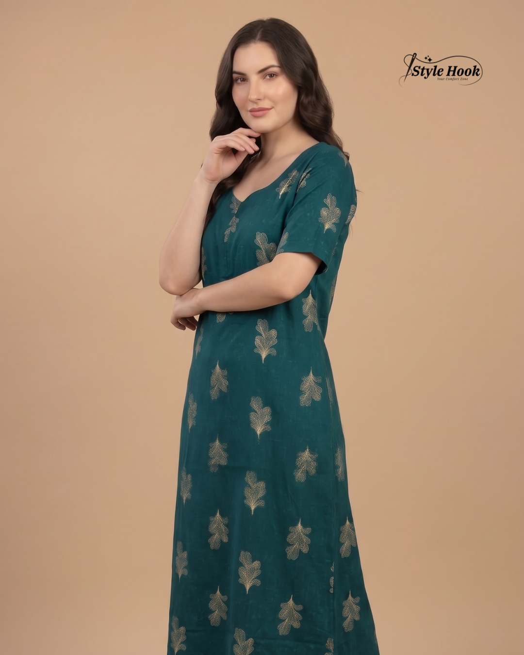 Cotton Canvas Neck Ladies Night Gown for Nursing Mothers