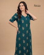Cotton Canvas Neck Ladies Night Gown for Nursing Mothers