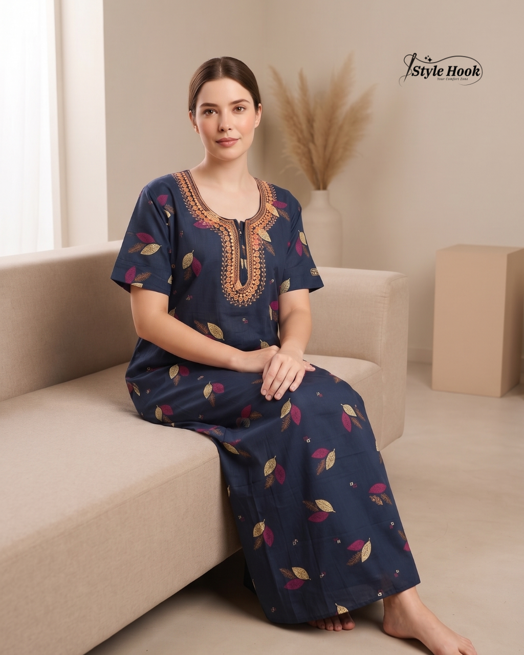 Stylish Cotton Printed Long Nighty