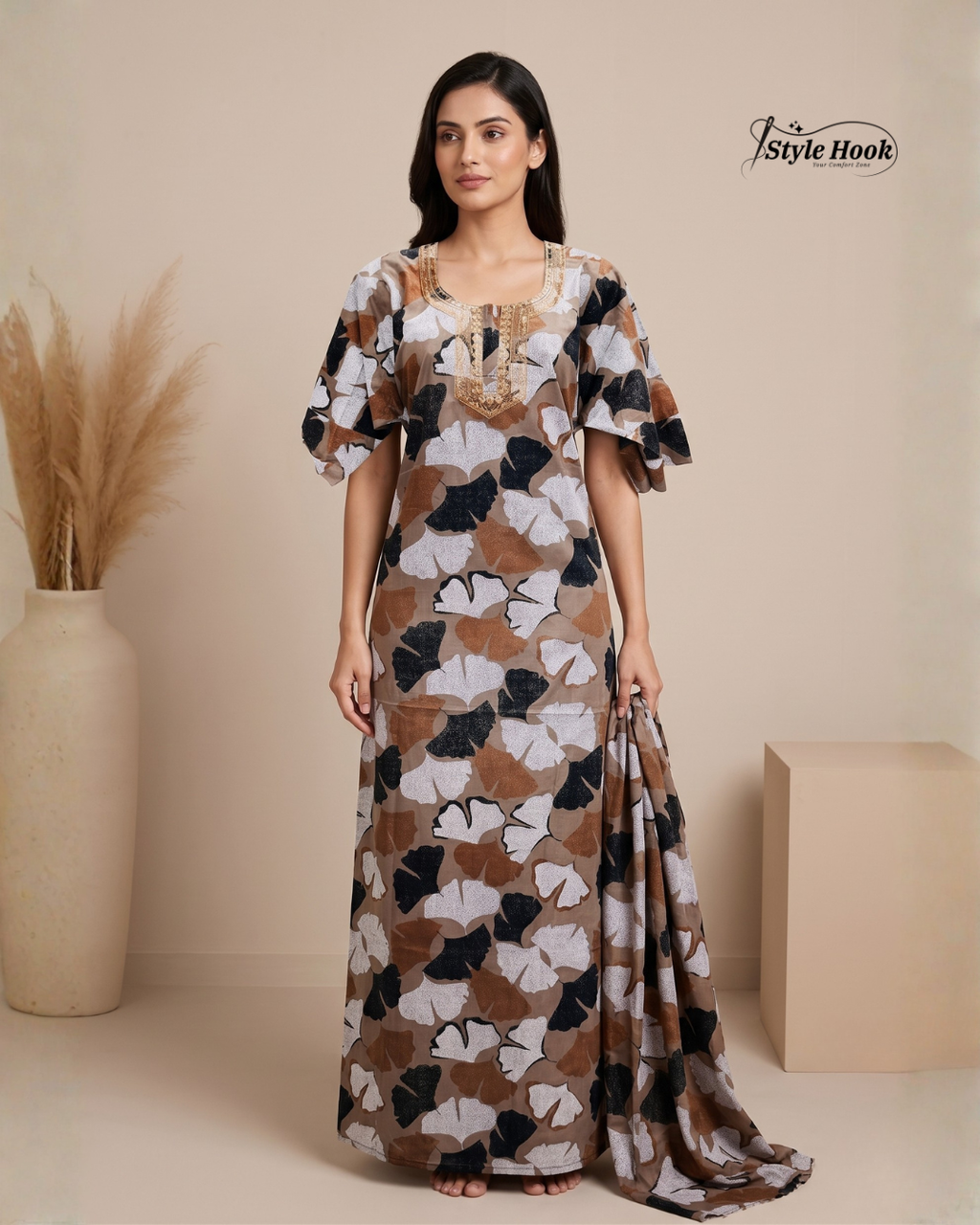 Style Hook Full Sleeve Muslim Nighty