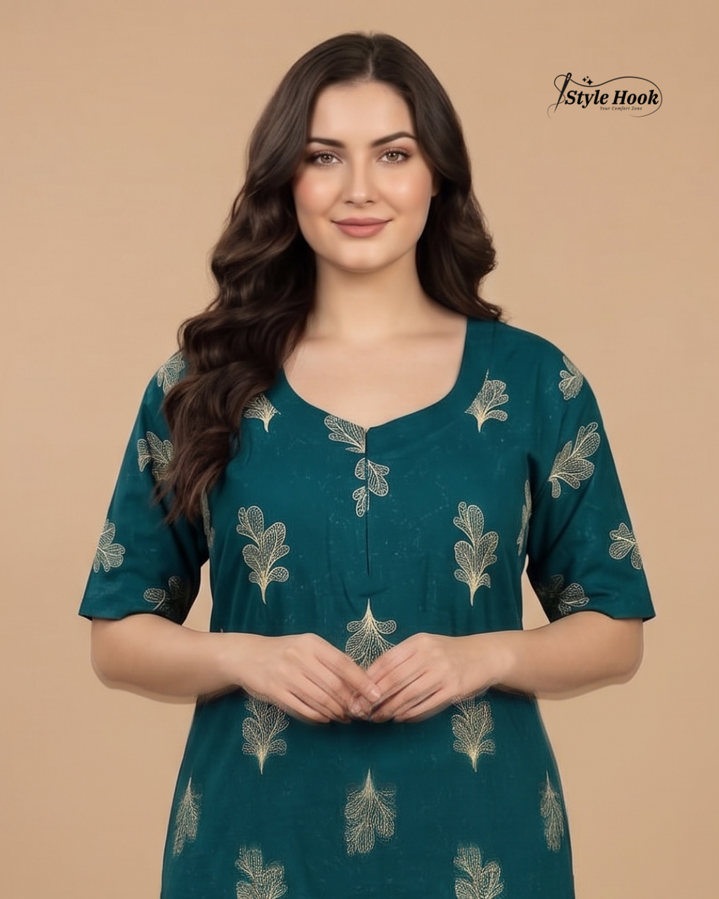 Cotton Canvas Neck Ladies Night Gown for Nursing Mothers