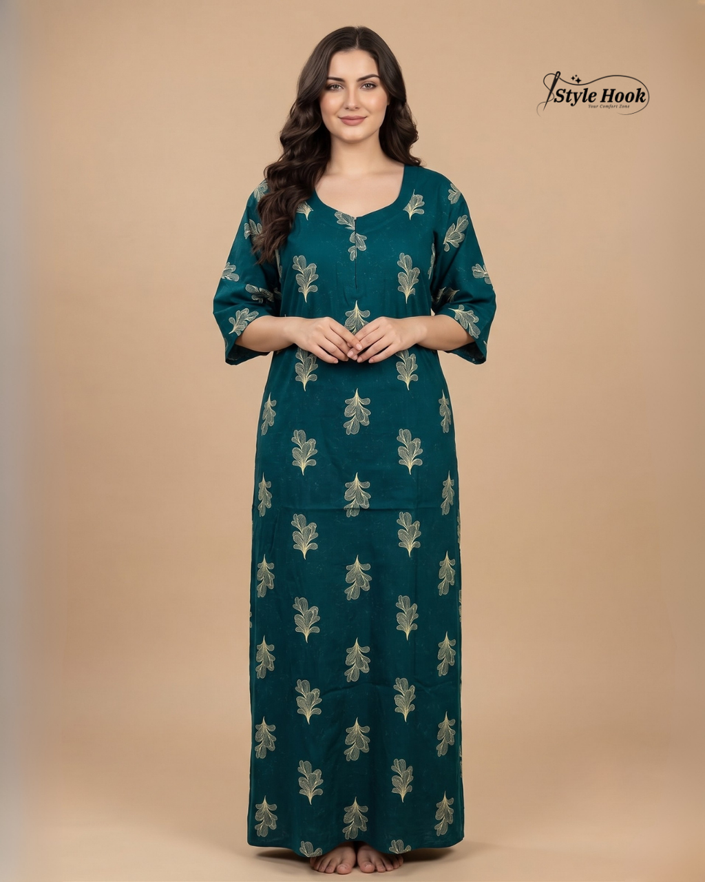Cotton Canvas Neck Ladies Night Gown for Nursing Mothers