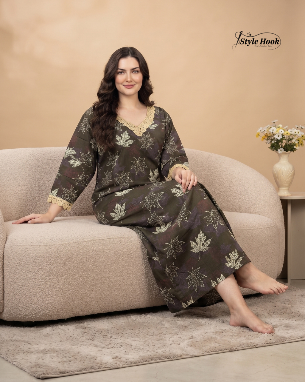 Onam Featured Premium Cotton Lace Nighty – Style Hook
