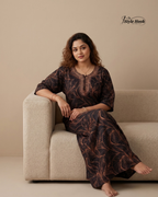 Sea Blue floral design with Embroidery neck style nighty
