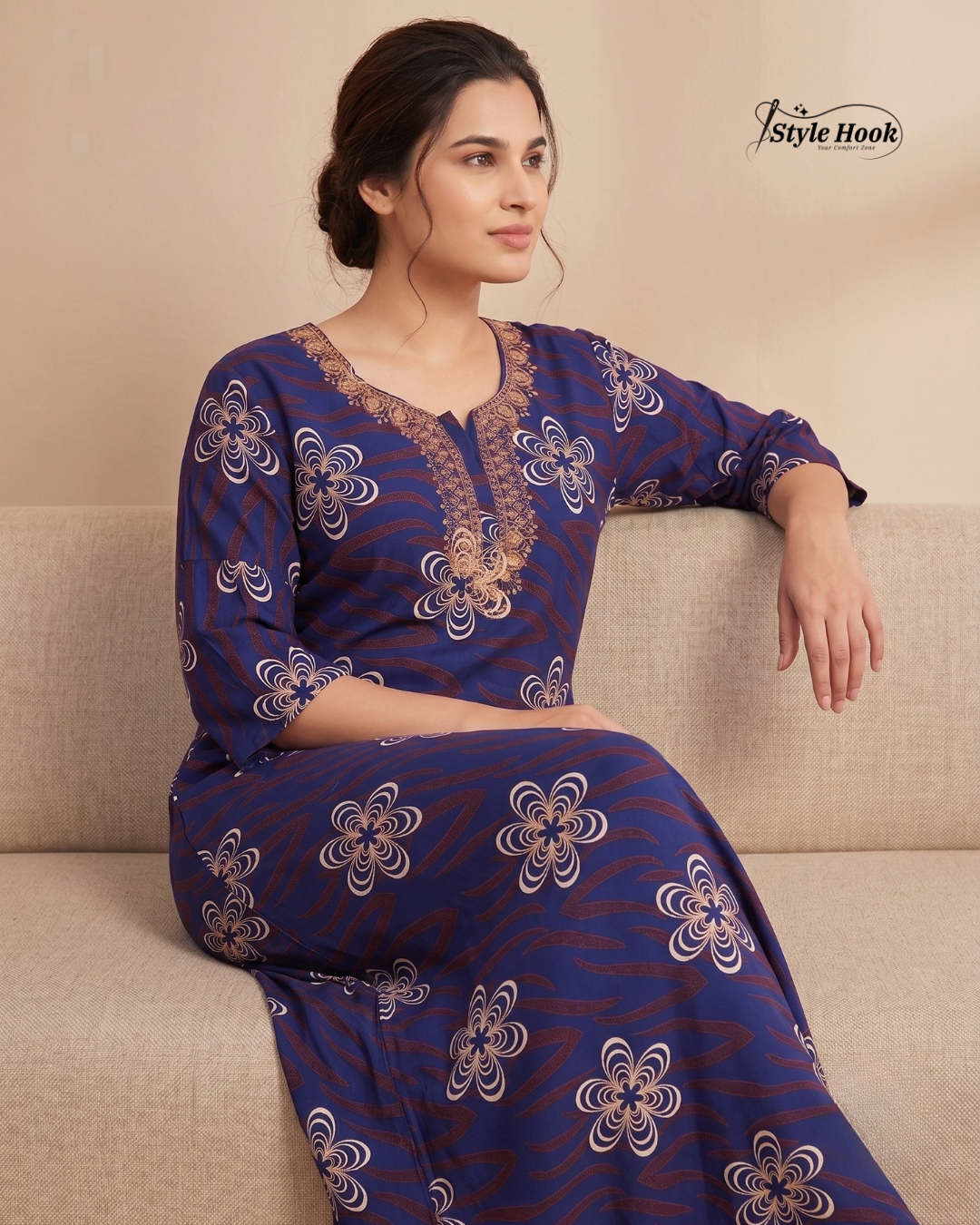 Premium Cotton Embroidered Nighty – Daily Comfort Wear